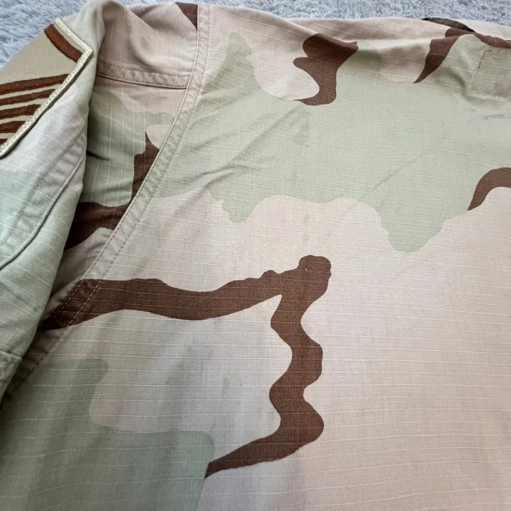VTG USAF Air Force Desert Camo Combat Coat Jacket Military Patches Stripes Large